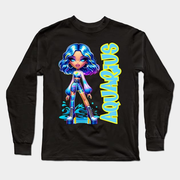 Aquarius Dollz Zodiac Birthday Baddie Aesthetic Long Sleeve T-Shirt by Lavender Celeste